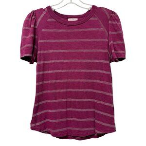 Anthropologie t.la Striped Puff Sleeve T Shirt Tee XS Magenta Short Sleeve Top